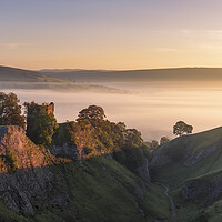 Buy canvas prints of Peveril Castle Red sunrise. Peak District by John Finney