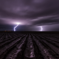 Buy canvas prints of  Thunderstruck, twin lighning bolts in Texas, USA. by John Finney