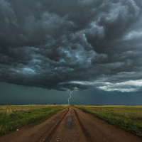 Buy canvas prints of  Lightning, End of the road. Tornado alley, USA.  by John Finney