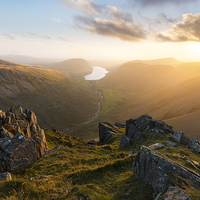 Buy canvas prints of Great Gable sunset, Lake District.  by John Finney