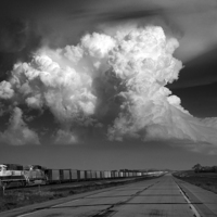 Buy canvas prints of Convection over Freight train, Tornado alley, USA. by John Finney