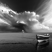 Buy canvas prints of Lindisfarne Rain Shafts. black and white by John Finney