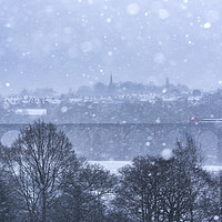 Buy canvas prints of Train in a Blizzard, New Mills viaduct, Derbyshire by John Finney