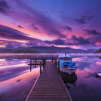 Buy canvas prints of Derwent water Jetty sunrise, Lake District.  by John Finney