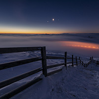 Buy canvas prints of Winter conjunction over freezing fog and snow by John Finney