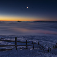 Buy canvas prints of Winter conjunction over freezing fog and snow  by John Finney