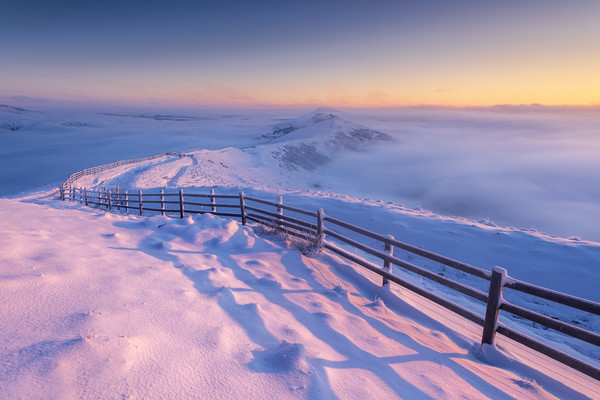 Sublime Winter sunrise on Mam Tor Acrylic by John Finney