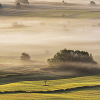 Buy canvas prints of Foolow Morning Mist and Light by John Finney