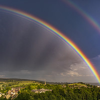Buy canvas prints of Double rainbow over St. George's Church, New Mills by John Finney