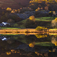 Buy canvas prints of Little Langdale tarn Autumn reflections by John Finney