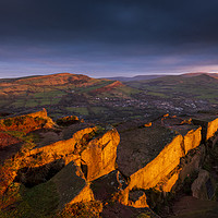 Buy canvas prints of Sunrise with red sunlight light on Eccles Pike  by John Finney