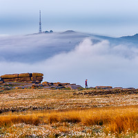 Buy canvas prints of Stanage Edge Cotton Grass and Fog at sunrise by John Finney
