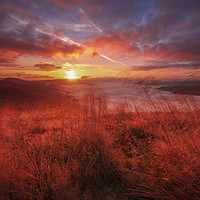 Buy canvas prints of Red Blast of Light; Hope Valley Sunrise. by John Finney