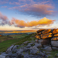 Buy canvas prints of Sunrise Rocks on Higgor Tor, Derbyshire Peak Distr by John Finney