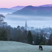 Buy canvas prints of Ambleside Mist & Frost at sunrise, Lake District by John Finney