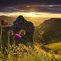 Buy canvas prints of Thistle Sunrise on Winnats Pass, Peak District by John Finney