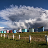 Buy canvas prints of The Beach huts of Folkestone with Storm Katie  by John Finney