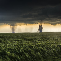 Buy canvas prints of Sister Tornadoes in a Ferocious Storm by John Finney