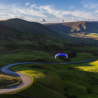 Buy canvas prints of Paragliders floating down Edale Valley  by John Finney