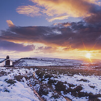 Buy canvas prints of Shooting Cabins Winter Sunset, Hayfield by John Finney