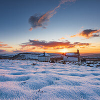 Buy canvas prints of Shooting Cabins Winter Sunset, Hayfield by John Finney