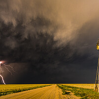 Buy canvas prints of Colorado Windpump Lightning by John Finney