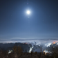 Buy canvas prints of Full Moon over freezing fog, New Mills by John Finney