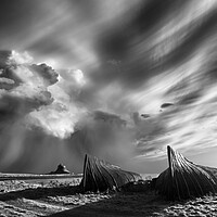 Buy canvas prints of  Lindisfarne. Northumberland. black and white by John Finney