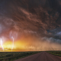 Buy canvas prints of Double Lightning Bolts at sunset, Colorado by John Finney