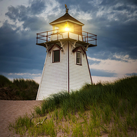 Buy canvas prints of Dusk at Covehead Harbour Lighthouse, PEI, Canada.  by ELENA ELISSEEVA