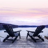 Buy canvas prints of Chairs on lake dock by ELENA ELISSEEVA
