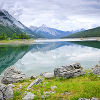 Buy canvas prints of Mountain lake in Jasper National Park by ELENA ELISSEEVA