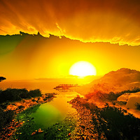 Buy canvas prints of Sunset over beautiful lake region by Dariusz Miszkiel