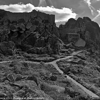 Buy canvas prints of Paths to Monsanto Castle - Monochrome by Angelo DeVal