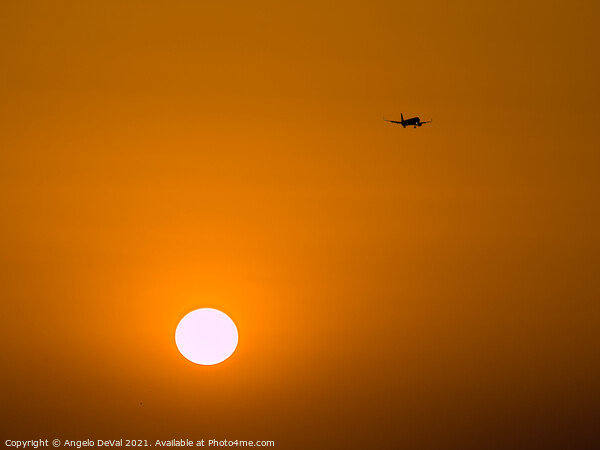 Airplane Crossing the Skies at Sunset Picture Board by Angelo DeVal