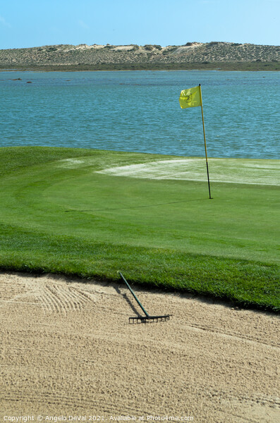 Golf Sand Trap and Yellow Flag Picture Board by Angelo DeVal