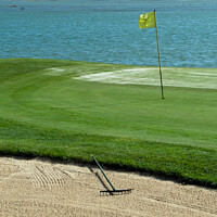 Buy canvas prints of Golf Sand Trap and Yellow Flag by Angelo DeVal