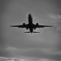 Buy canvas prints of Airplane Approaching Airport in Monochrome by Angelo DeVal