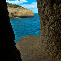 Buy canvas prints of Carvalho Beach Cliff Cave. Portugal by Angelo DeVal