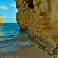 Buy canvas prints of Carved Stairs of Carvalho Beach Cliffs in Algarve by Angelo DeVal