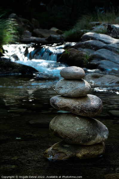 Zen rocks in Gralheira river and water flow Picture Board by Angelo DeVal