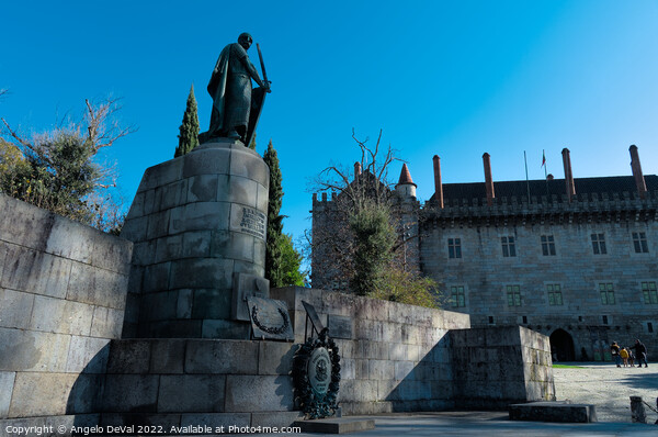 Dom Afonso Henriques statue and Palace of the Dukes of Braganza Picture Board by Angelo DeVal