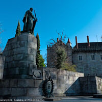 Buy canvas prints of Dom Afonso Henriques statue and Palace of the Dukes of Braganza by Angelo DeVal