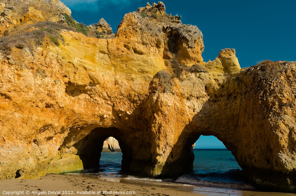 Rocky Arches in Three Brothers beach. Algarve, Portugal Picture Board by Angelo DeVal