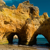 Buy canvas prints of Rocky Arches in Three Brothers beach. Algarve, Portugal by Angelo DeVal