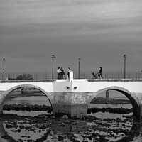 Buy canvas prints of Arches of Old Tavira Bridge in Monochrome by Angelo DeVal