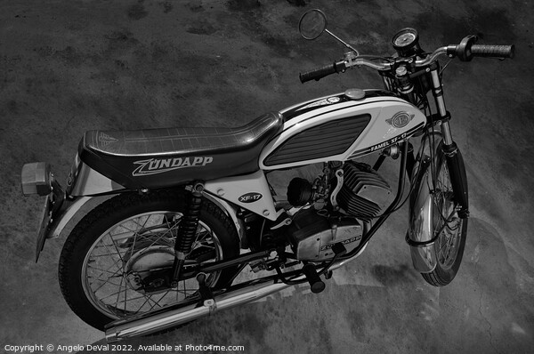 Classic Zundapp bike XF-17 in the garage. Monochrome Picture Board by Angelo DeVal
