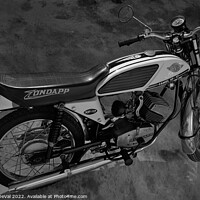 Buy canvas prints of Classic Zundapp bike XF-17 in the garage. Monochrome by Angelo DeVal