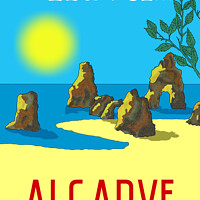 Buy canvas prints of Travel Algarve. Vintage Mosaic Illustration by Angelo DeVal