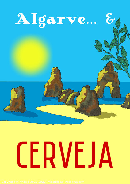 Algarve and Cerveja. Vintage Mosaic Illustration Picture Board by Angelo DeVal